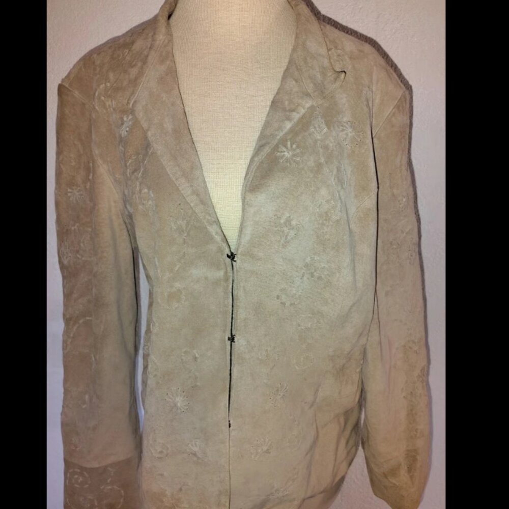 Coldwater Creek 100% Leather Jacket XL Women's Hook & Eye Woven Pattern RN 95816